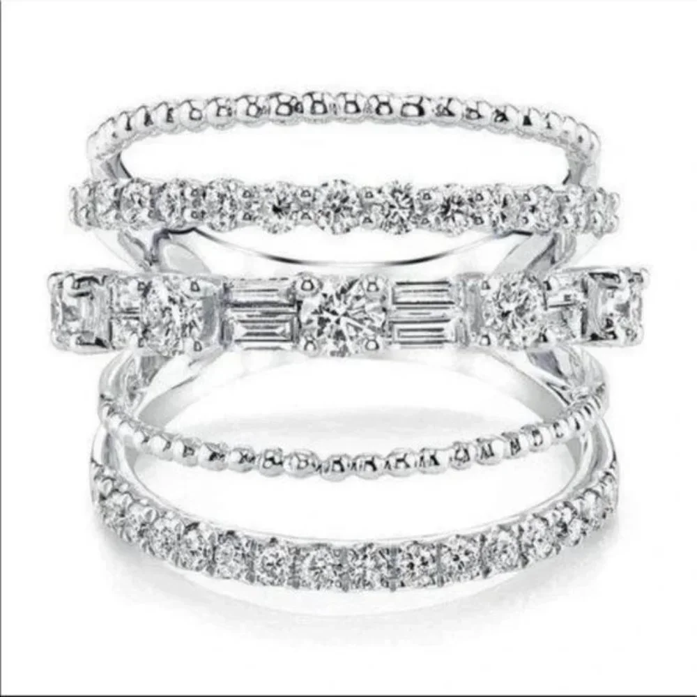 MULTI BAND 925 STERLING SILVER DIAMOND RING, CUTE RING, SHINY RING. - Picture 5 of 5
